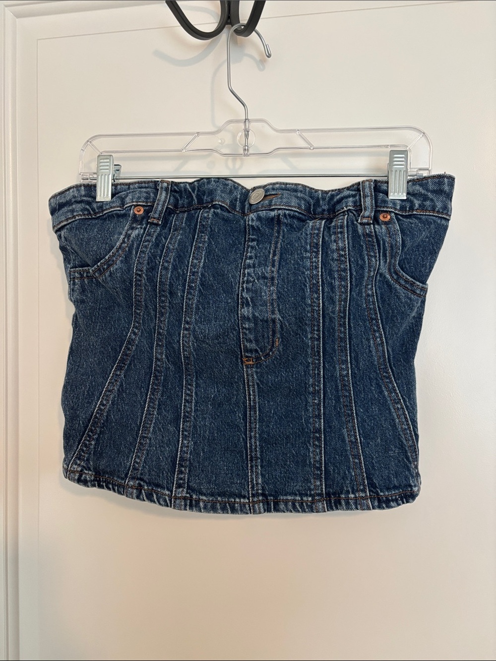 Divided Dark Blue Denim Strapless Corset Top